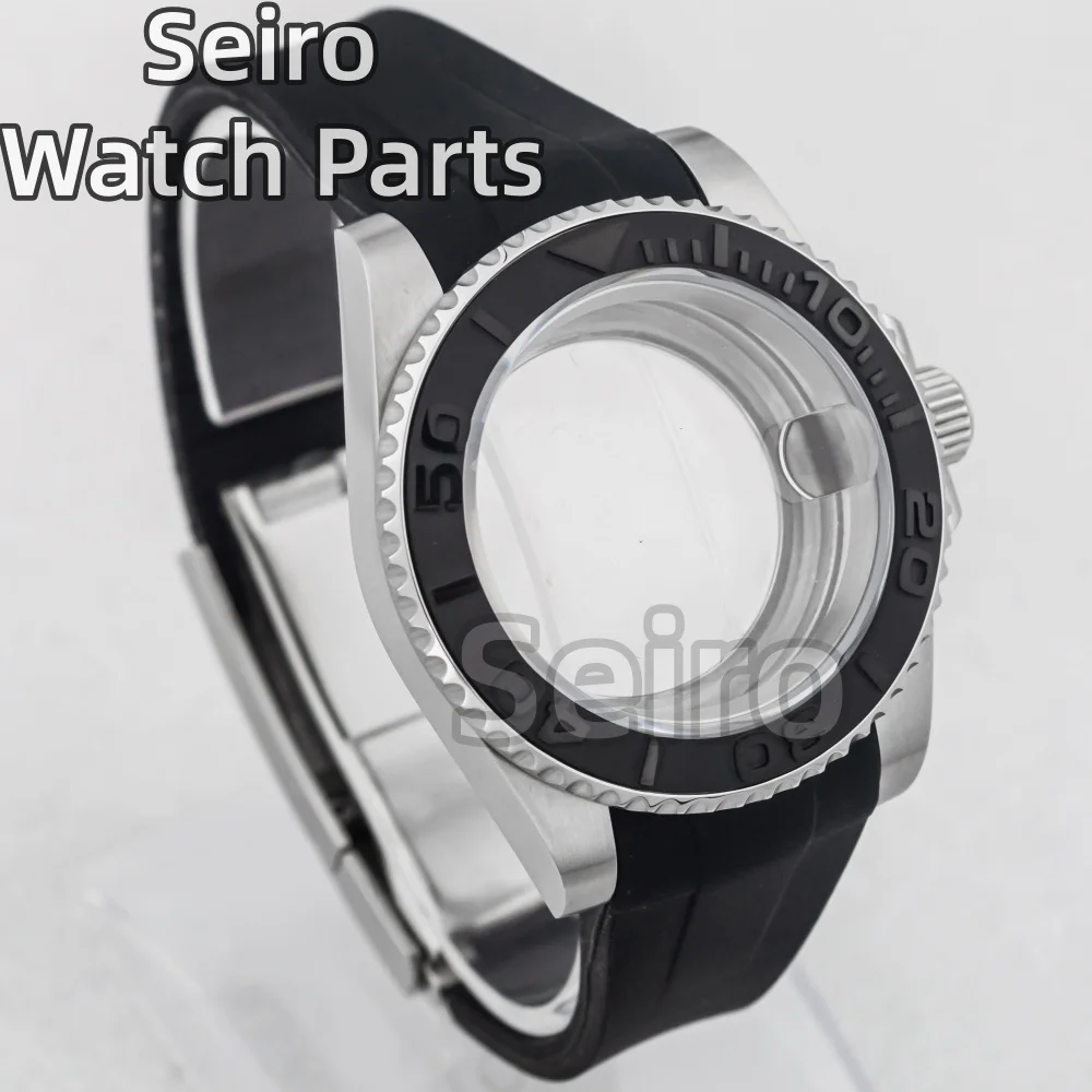 40 مللي متر NH35 ساعة حافظة بحزام مطاطي الياقوت الزجاج الفولاذ المقاوم للصدأ لليخوت سايكو مود NH34 NH35 NH36 حركة NH35 ساعة