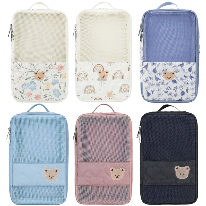 Portable Travel Baby Mesh Diaper Bag Cartoon Bear Newborns Zipper Nappy Clothes Storage Reusable Washable Mesh Bag