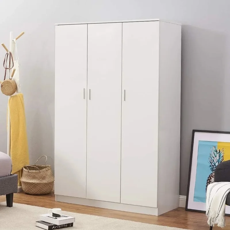 

3-Door Wardrobe Closet with Hanging Rail and 6 Storage Shelves, Dustproof Bedroom Storage Unit