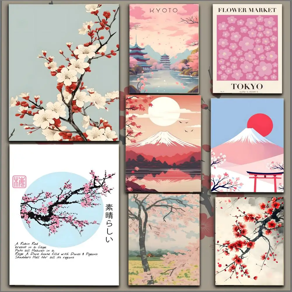 Japanisches Kirschblüten-Vintage-Poster, langlebige HD-PVC-Wandkunst – wasserdicht, schalldicht, für Zuhause, Büro, Bar