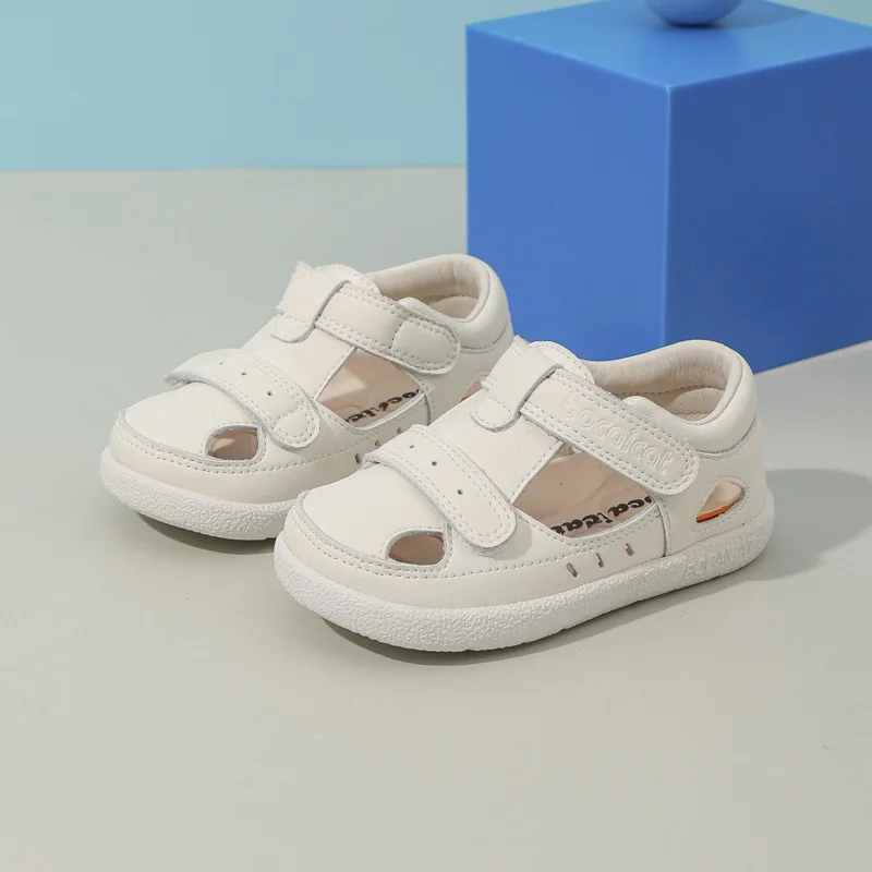 Baby Summer Functional Sandals Kids Genuine Cowhide Leather Sandals Boys Anti-kick Breathable Shoes Girls Solid Beach Sandals