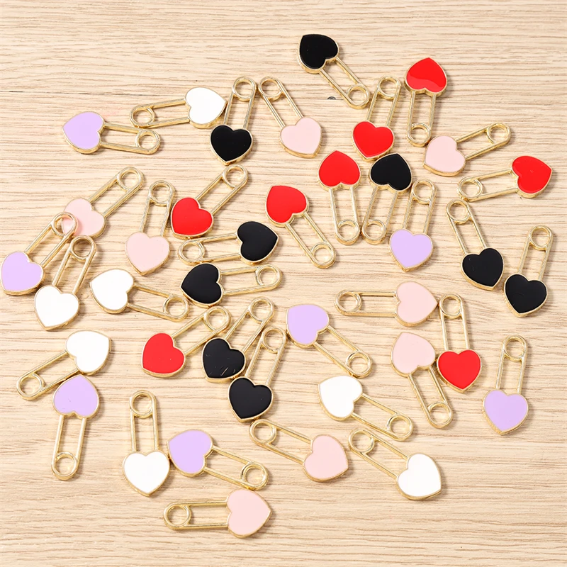 10pcs 12x26mm Cute Enamel Heart Lock Charms Pendants for Making Drop Earrings Necklaces Bracelets DIY Crafts Jewelry Accessories
