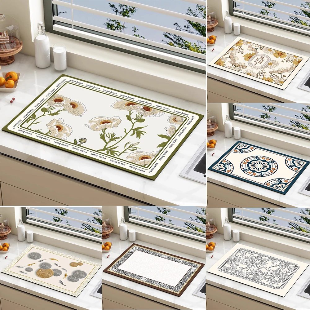 Diatomaceous Earth Drying Mat Minimalist Solid Color Kitchen Sink Absorbent Quick-Dry Mat Heat-Resistant Anti-Scald Table Pad