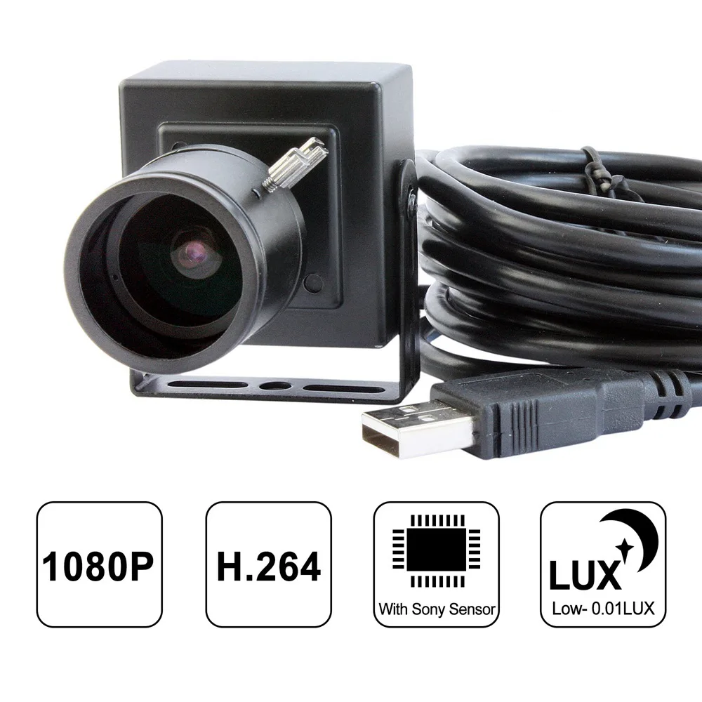 ELP 2MP Industrial Zoom Camera 2.8-12mm Varifocal Lens 1080P H.264 30fps Low Light Mini USB Webcam Driver Free with Mic