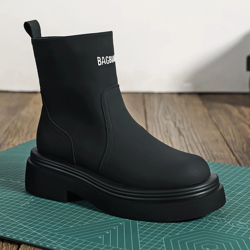 

Мужские короткие ботинки с толстой подошвой, мужские ботильоны в британском стиле, мужские ботильоны с высоким берцем, повседневная обувь без шнуровки в уличном стиле, высокий верх