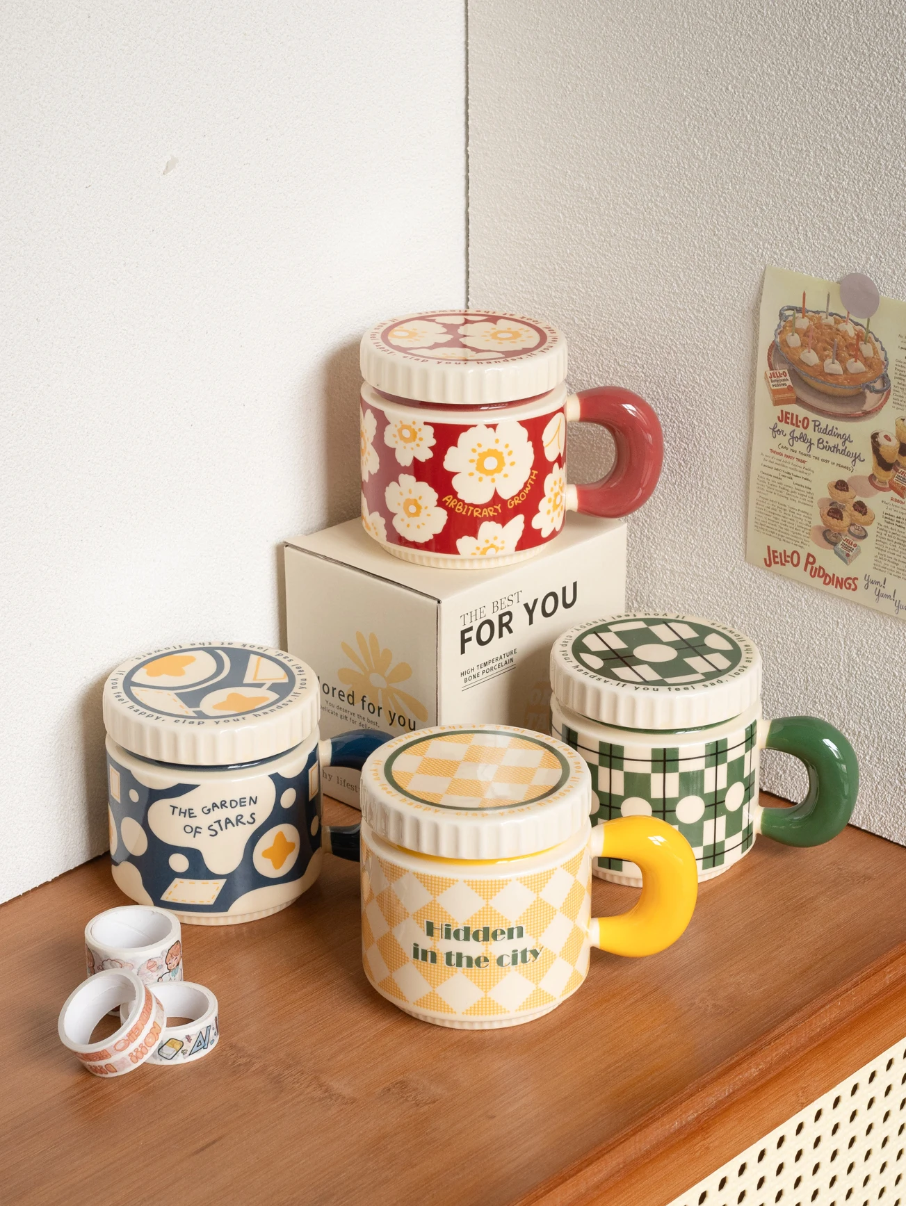 

Modern Cerc Mugs Couple Glasses Office Water Cups with Lid Birthday Gifts Hand-Painted Illustration Flowers Design 400ml