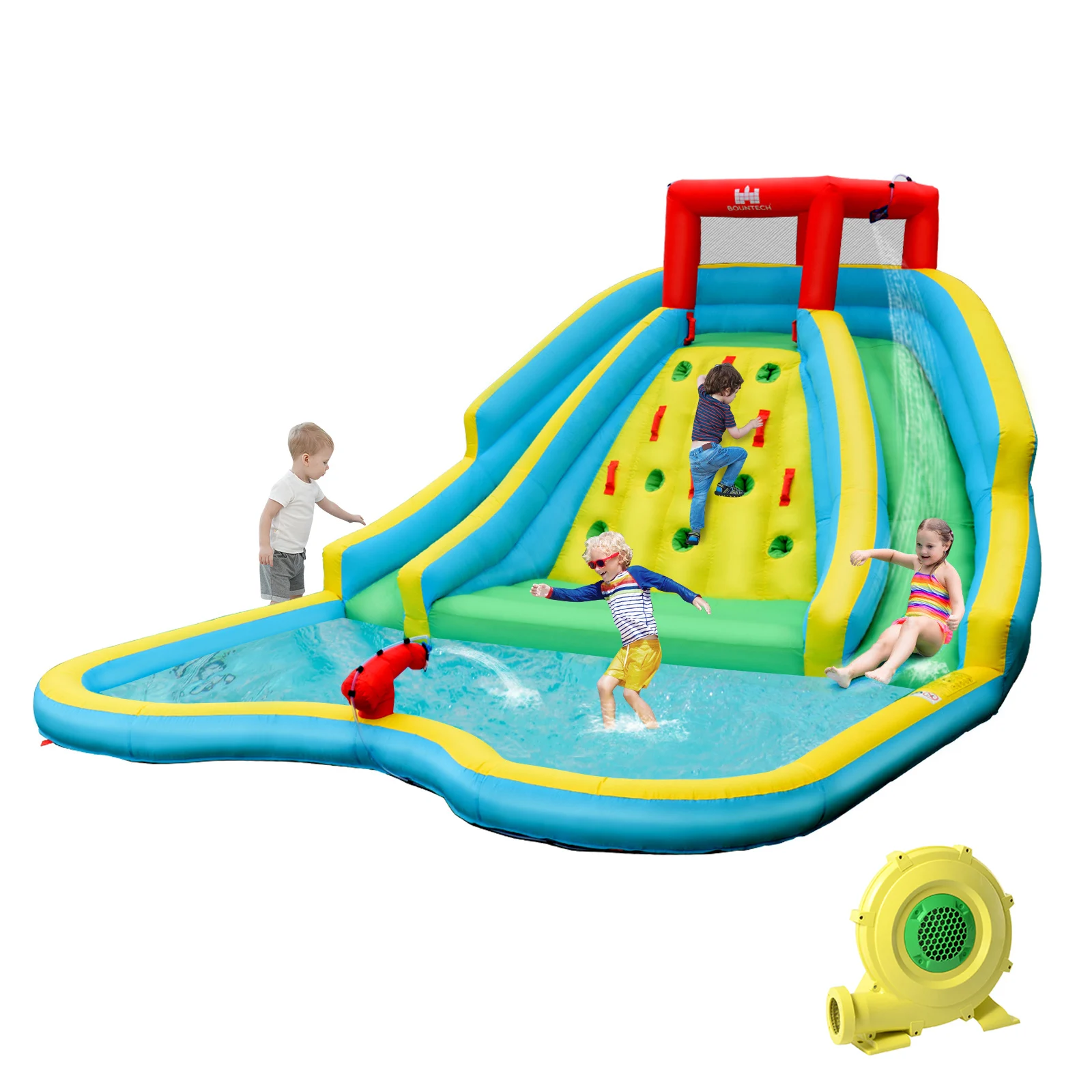 Inflatable Mighty Water Park Bouncy Splash Pool Climbing Wall with 735W Blower