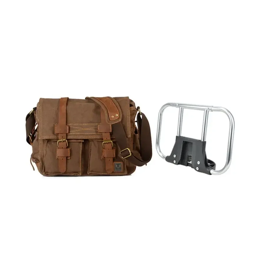 

For Brompton Bicycle Casual Shoulder Crossbody Bag Folding Bike Retro Canvas Crazy Horseskin Messenger Bag