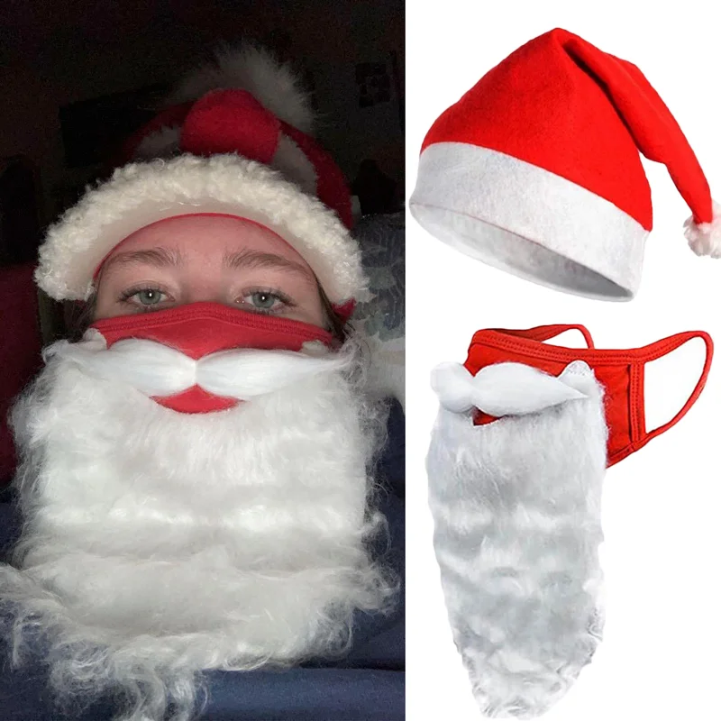 Chapeau de noël 3D, masques à barbe pour enfants et adultes, en peluche, épais et chaud, fournitures de fête, de Festival, de noël, de nouvel an