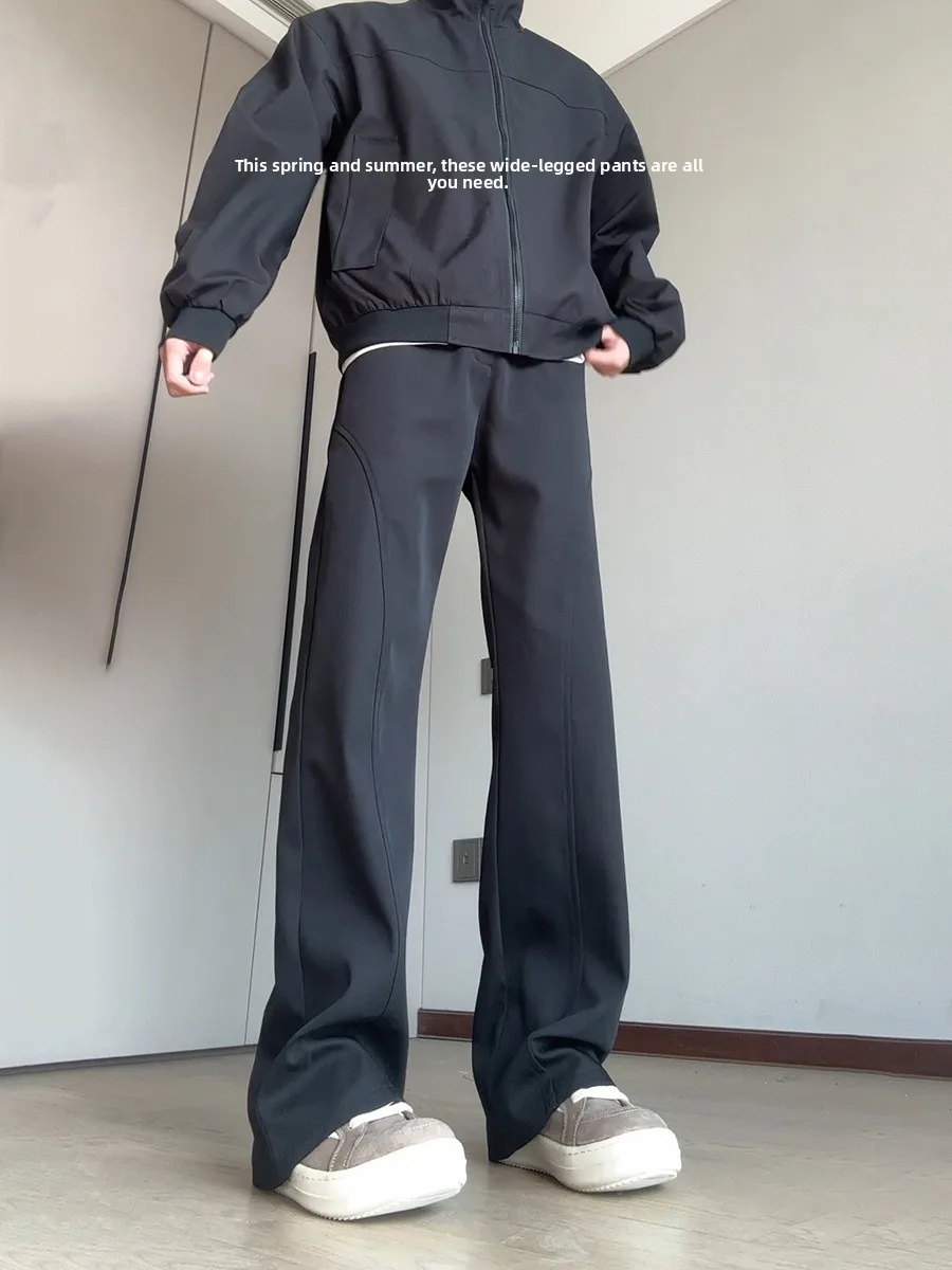 

Bla Casual Straight Leg Pants Men's Spring Autumn Cleanfit Drapey Flared High-End Feelings Leisure Long Trousers