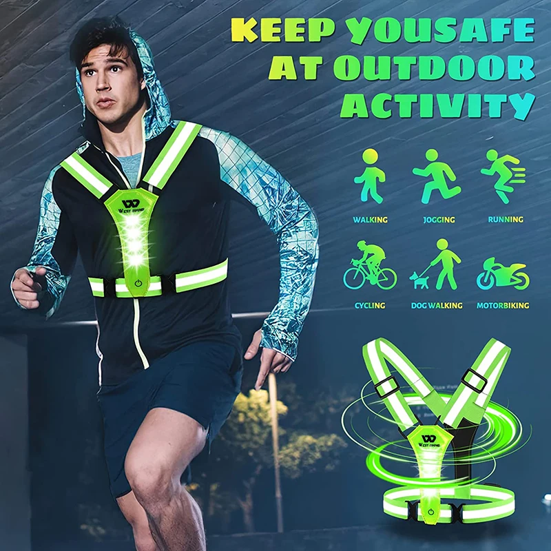 LED Reflective Vest Light Up Running Vest Adjustable Straps Cycling Safety Vest USB Rechargeable 3 Light Modes for Night Running