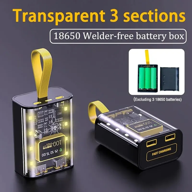 Estuches para banco de energía 3*18650, caja de almacenamiento de batería, luz nocturna, carga USB Dual, carcasa DIY para iPhone Xiaomi 18650, caja de almacenamiento de batería