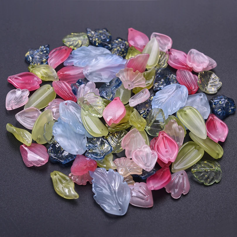 

30/50pcs/Lot Glass Plant Leaf Beads For Jewelry Making Bracelet Necklace Earrings Handmade DIY Accessories Leaves Bead Materials
