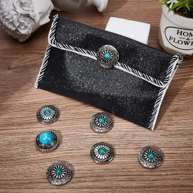 18 Pcs Conchos Decorative Buckle Screw Back Buttons Vintage Artificial Turquoise Conchos Buttons Round Metal Daisy Screw Button