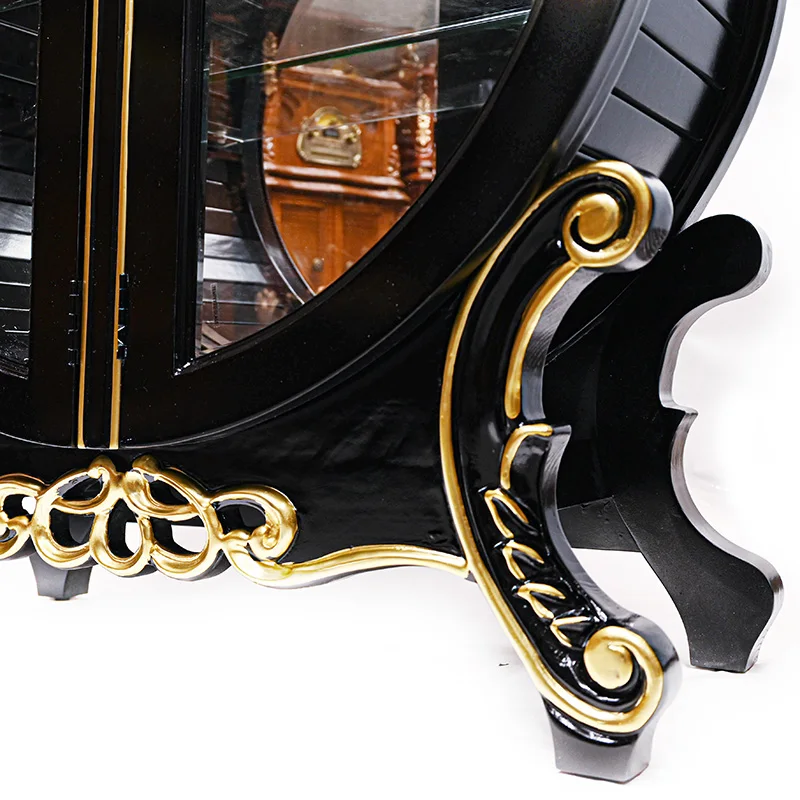 Violin wine cabinet solid wood carving flower glass double door living room, display home European American light luxury