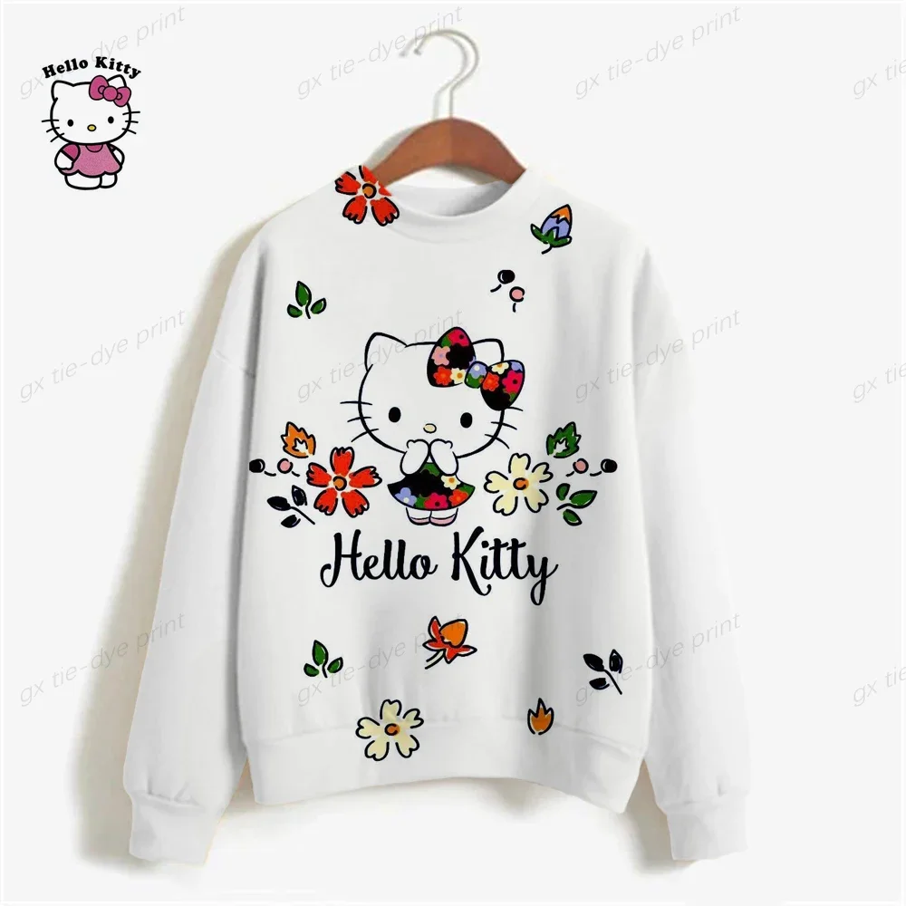 2023 Autumn Lady Pullovers Casual HELLO KITTY Print Sweatshirt Women Fashion Cartoon Long Sleeve Loose Hoodies Y2k Streetwear