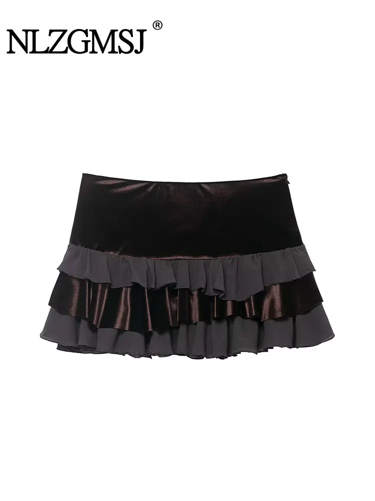 NLZGMSJ 2025 الخريف النساء أزياء مثير التنانير الصغيرة الجديدة مكدسة الديكور التنانير النساء هايت الشارع أنيقة حزب اللباس Y2K