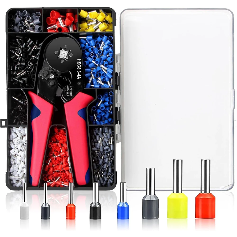 

Ferrule Crimping Tool Kit with 1200pcs Terminals- Wire Crimper for AWG23-7 Connectors, Quadrilateral Crimp Pliers (0.25-10mm²)