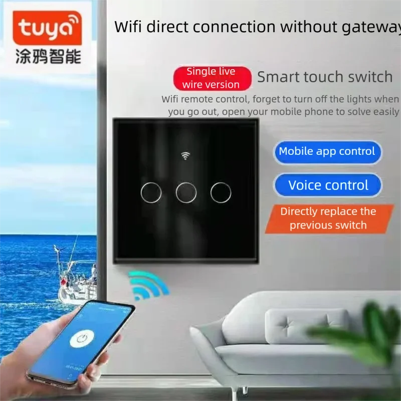 

Tuya Wifi Smart Light Switch EU 1/2/3Gang Touch Light Switch No Neutral Wire Wall Light Switches for Alexa Google Voice Control