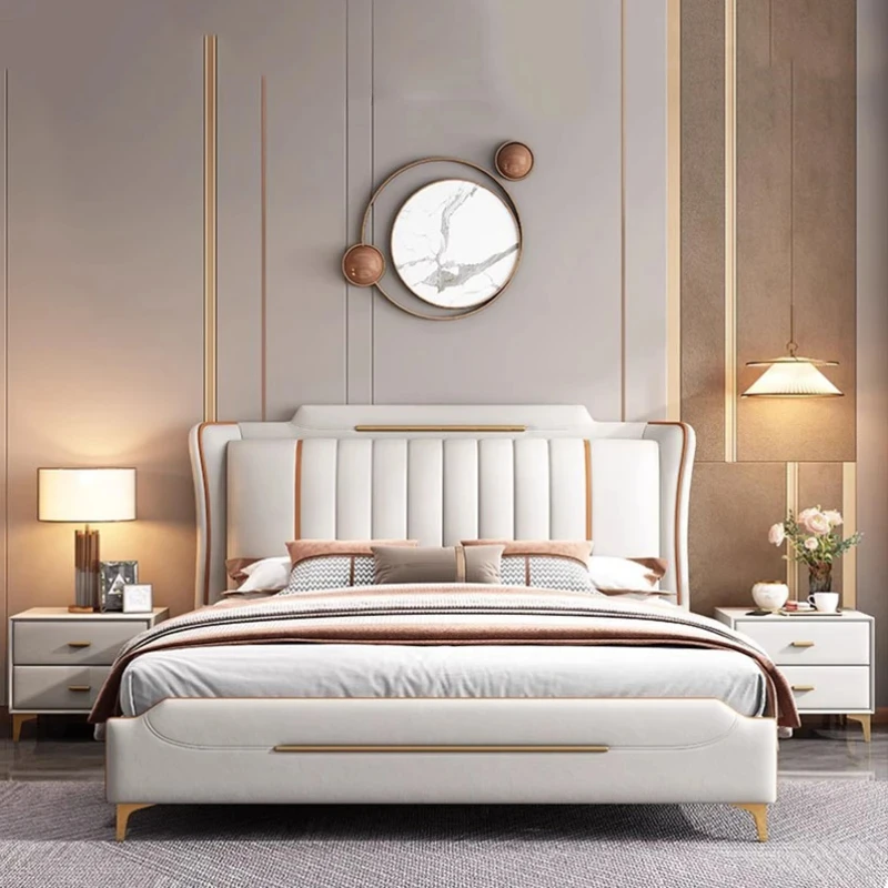 Fabric Luxury Queen Bed Nordic Modern White Children Frame Double Bed Bedding Sleeping Cabeceira De Cama Box Casal Furniture