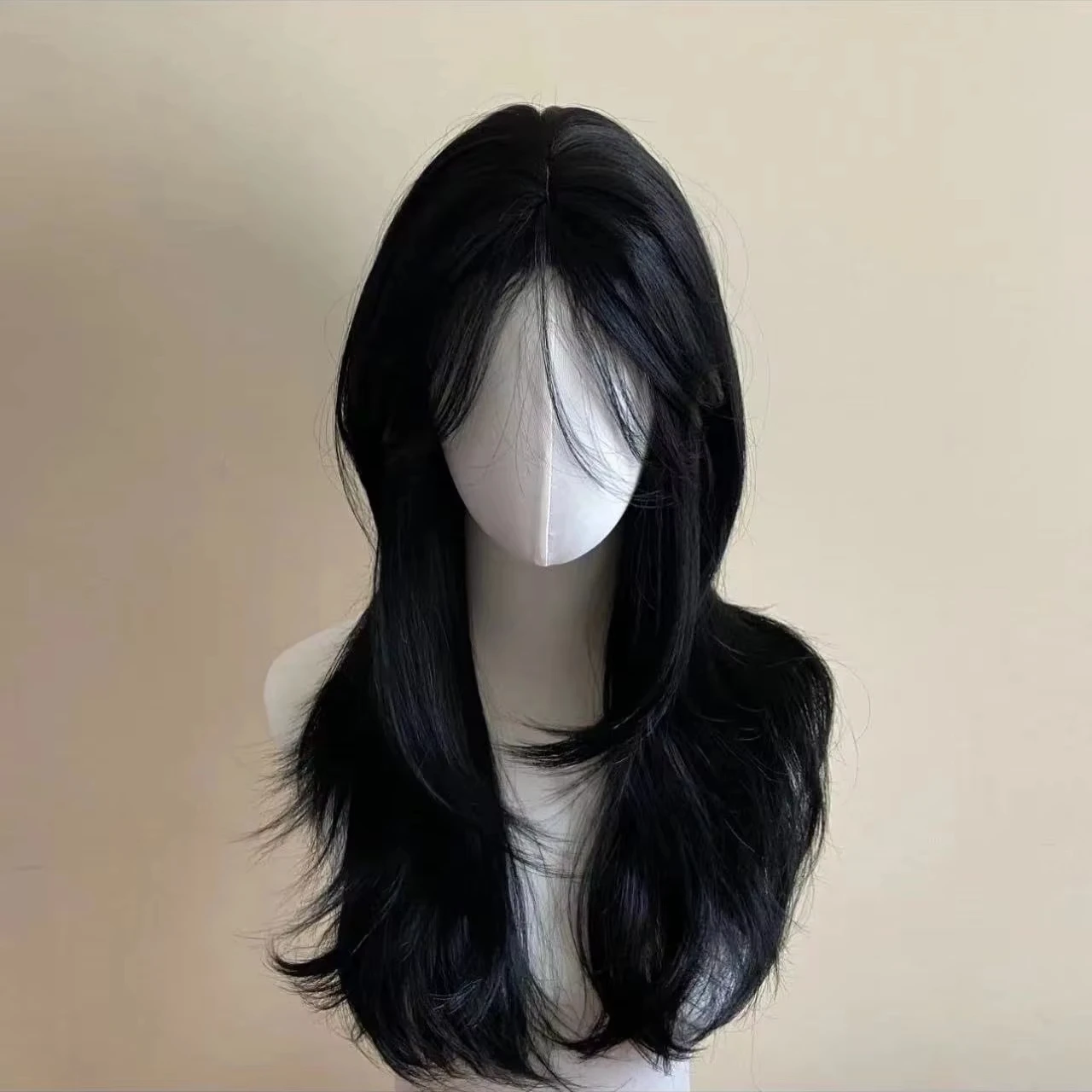 

Black Wig Female Headband Body Wavy Rose Hair Net Models in French Bangs High Quality Simulation Hair Synthetic Wig