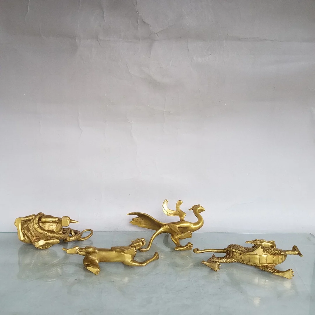 Mythical Beasts Dragon White Tiger Vermilion Bird Black Tortoise Pure Copper Decorative Statues Living Room Entrance Home Decor