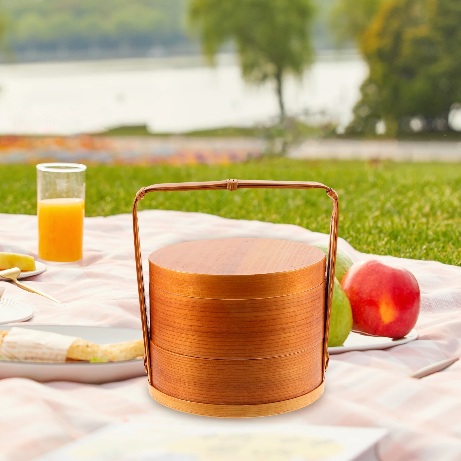 

1pc Wooden Bento Box Double Layer Portable Lunch Sushi Container Food Safe Lightweight For Picnic Travel Meal Prep Kitchen