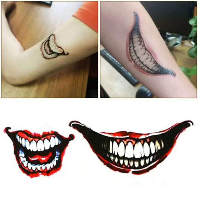 Halloween Tattoos Stickers Horror Makeup Joker Smile Stickers For Halloween Decoration Haunted House Cosplay Props Costume