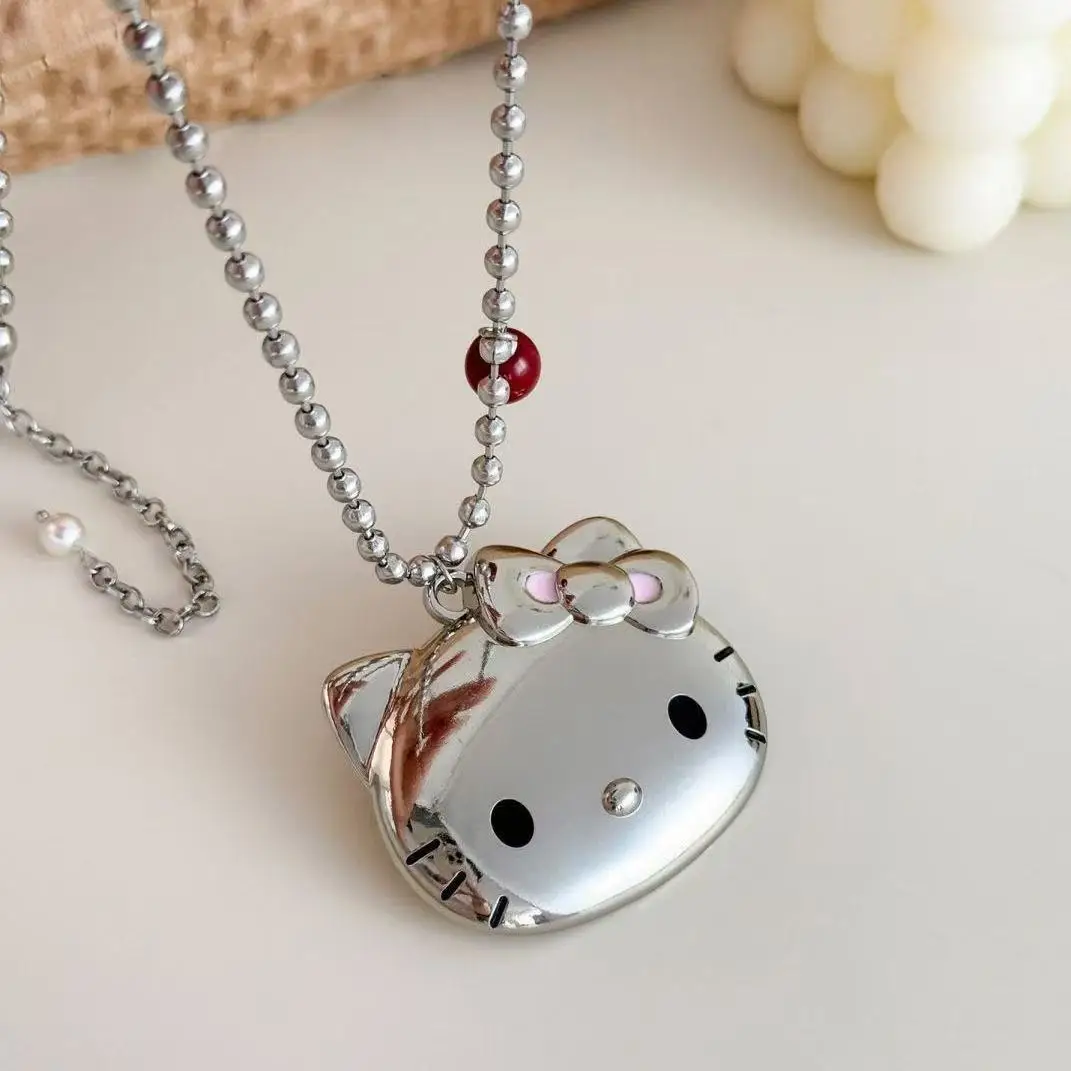 

Kawaii Hello Kitty Hanging Necklace Women's Long Round Bead Y2k Cute Sweater Necklace Pendant Sweatshirt Chain Girl's Gifts Toys