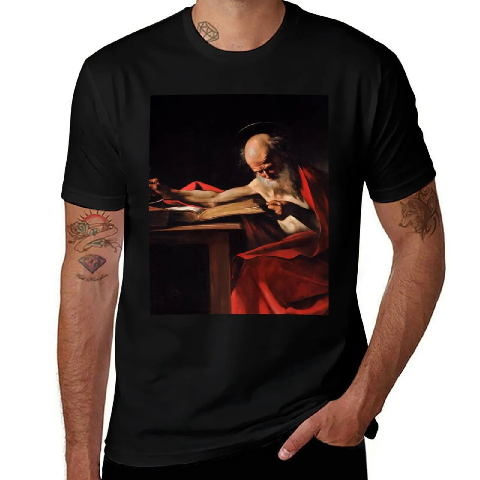 Saint Jerome Writing by Caravaggio T-Shirt Lightweight Cooling Short Sleeve Tee T-Shirt
