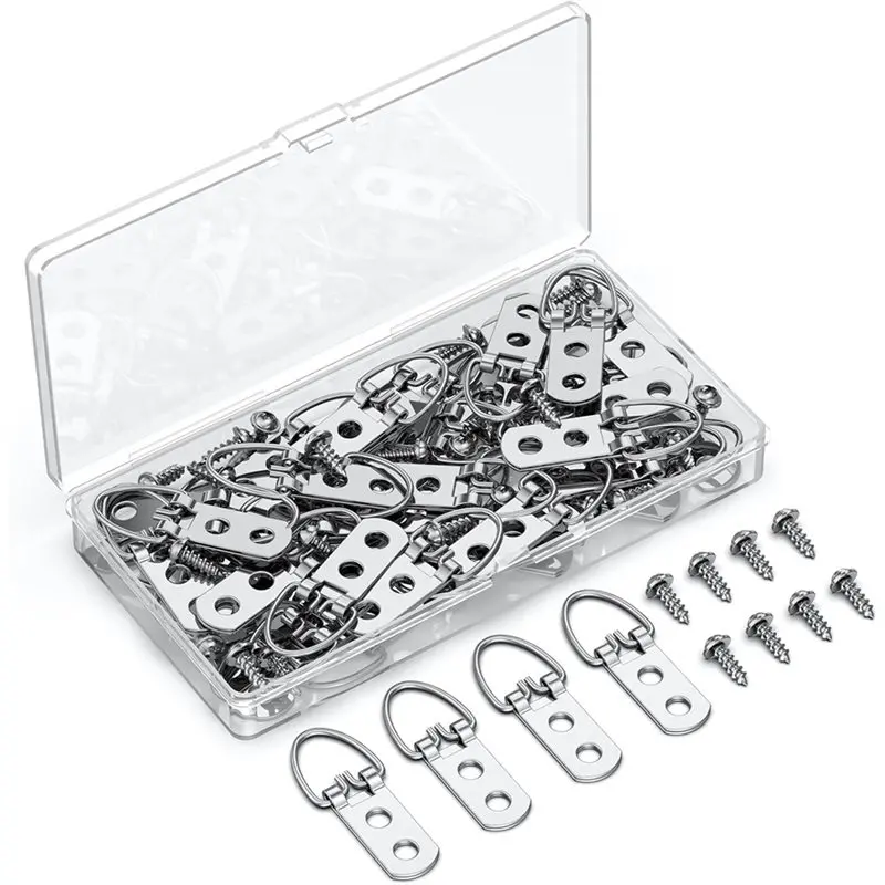 

A04G-60 Pcs D Ring Picture Hangers With Screws, 18 Kg Load Heavy Duty Picture Hanging Hardware, Double Holes Picture Hooks