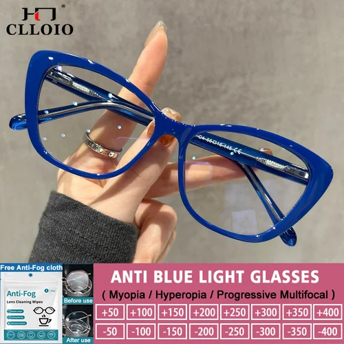 CLLOIO, gafas de lectura Retro tipo ojo de gato para mujer, gafas multifocales para miopía a la moda, gafas graduadas para ordenador con rayos azules