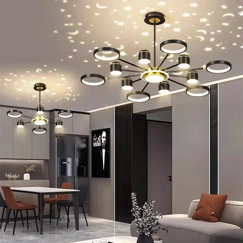 

Nordic Creative Living Room Chandeliers Romantic Starry Sky 2025 New Modern White Home bedroom Stepless Dimming Lighting Fixture