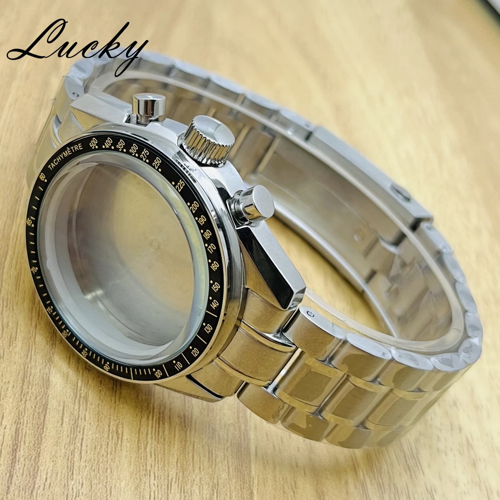 39.7mm Men's Watches Gold Bezel Speedmaster Case Suitable For Omga VK64 VK63 Quartz Movement Parts Accessories Suitable image 5