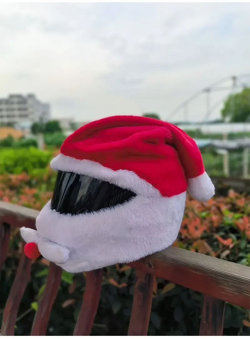 Motorcycle Plush Full-face Helmet Hood Made of Rabbit Plush Material Cartoon Cute Helmet Cover Riding Warm Uncovered Santa Hat