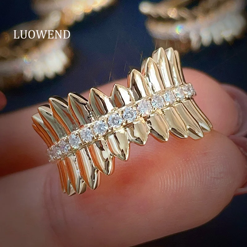 

Кольца LUOWEND из 100% желтого золота 18 карат, модное кольцо INS в стиле нестандартного дизайна с настоящим натуральным бриллиантом для женщин, ювелирные изделия для вечеринок