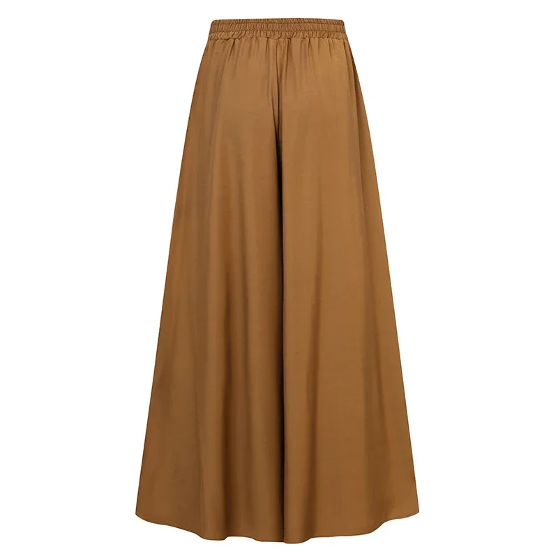 Spring And Summer Women's Plus Size Wide Leg Pants Ice Silk Fold Retro Minimalist Mid Rise Elastic Drape Straight Leg Trousers