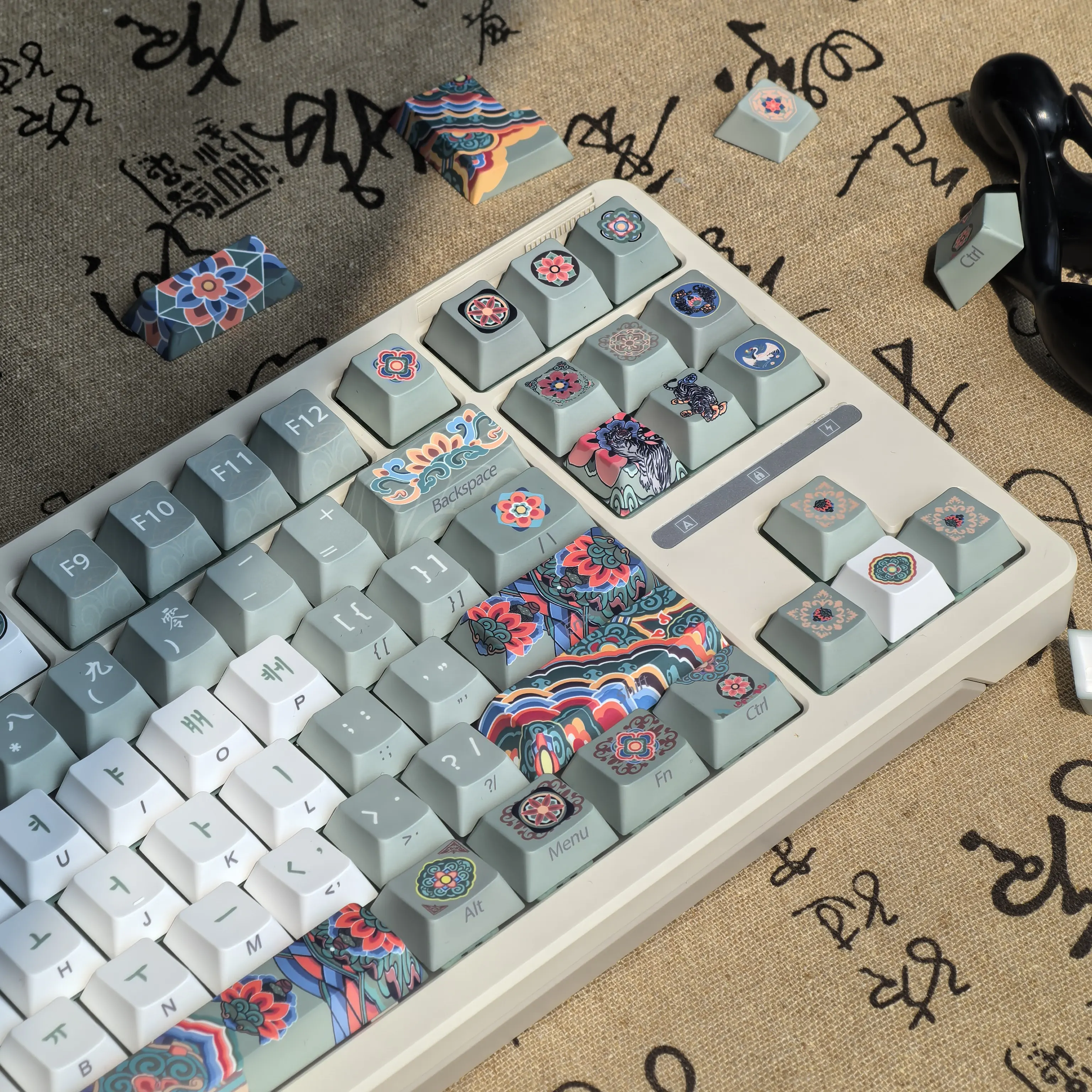 MAIMOOO Koreanische Tastenkappen Retro Cherry Morandi Grün PBT Custom Aula Ajazz Hangul Retro Tastatur-Tastenkappen