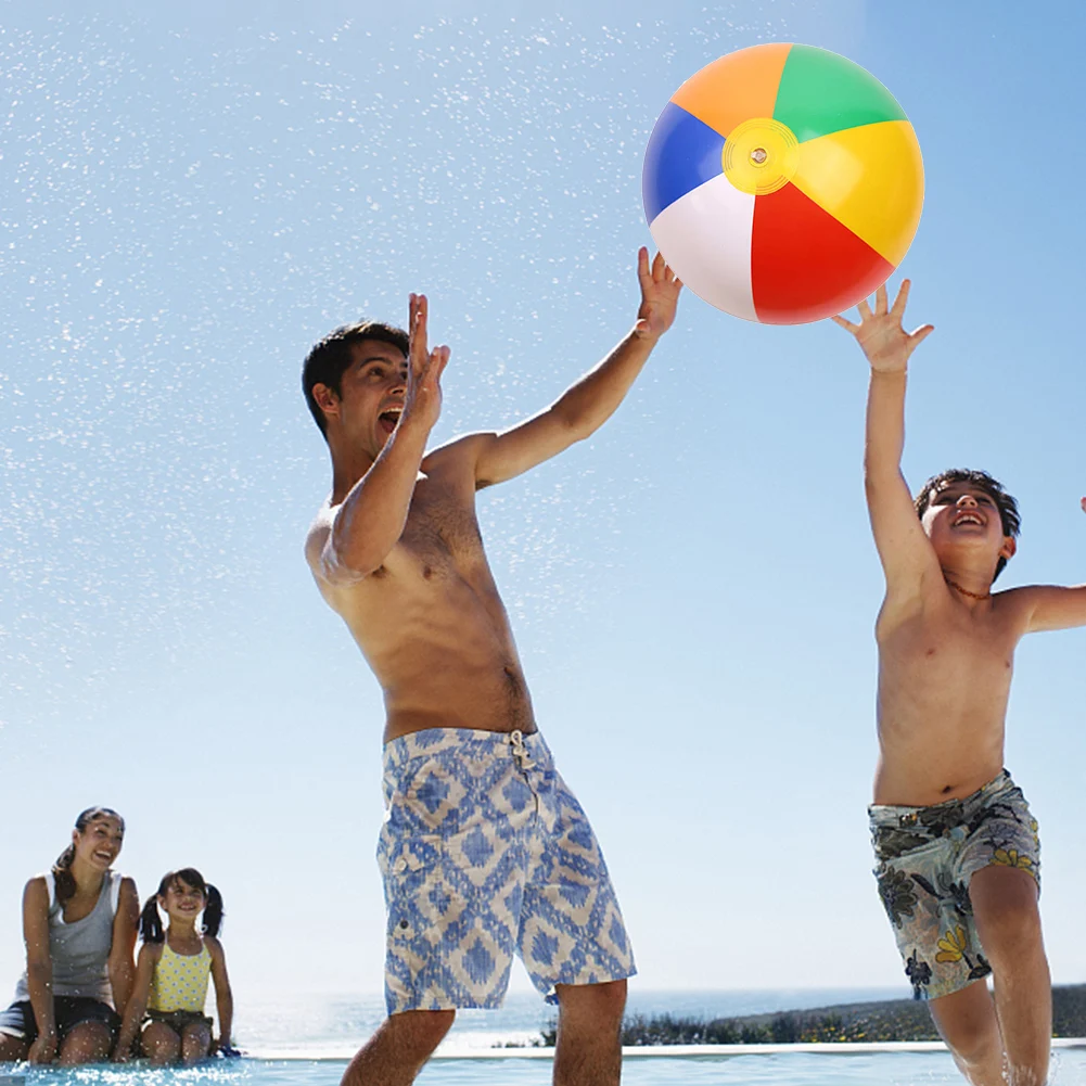 Colorful Inflatable Ball Balloon Inflatable Beach Ball Rainbow Color Beach Pool Party Toy Summer Water Toy for Age 3+ Boys Girls