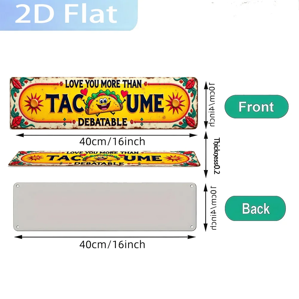 Placa de Metal Plana 2D Vintage com Trocadilho Engraçado de Taco - 10.16X40.64 cm, Arte de Parede com Impressão UV