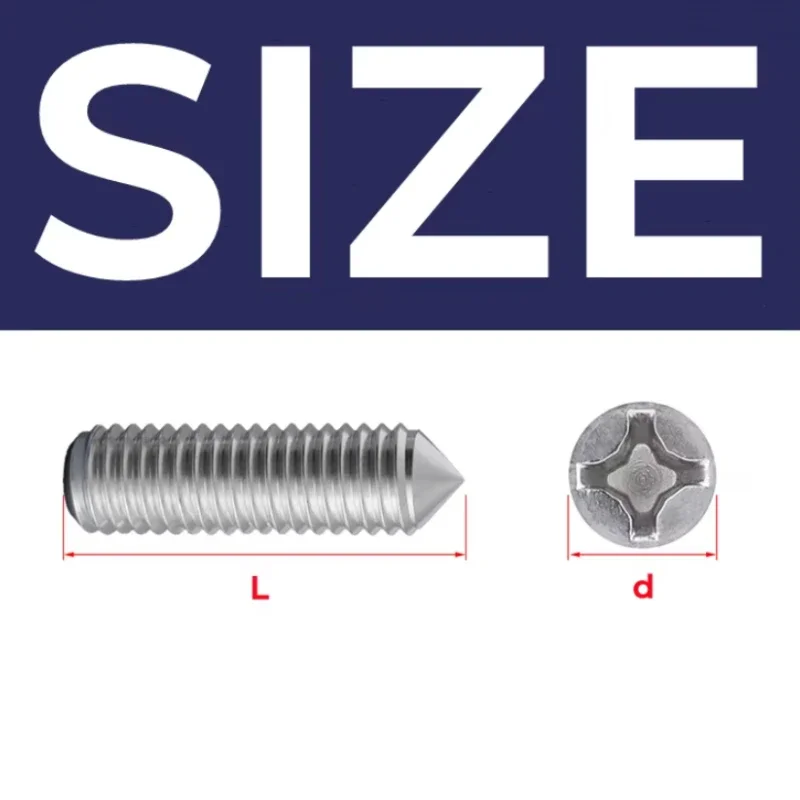 304 Stainless Steel Phillips Tapered End Cone Point Set Screw Headless Grub Bolt M2 M2.5 M3 M4