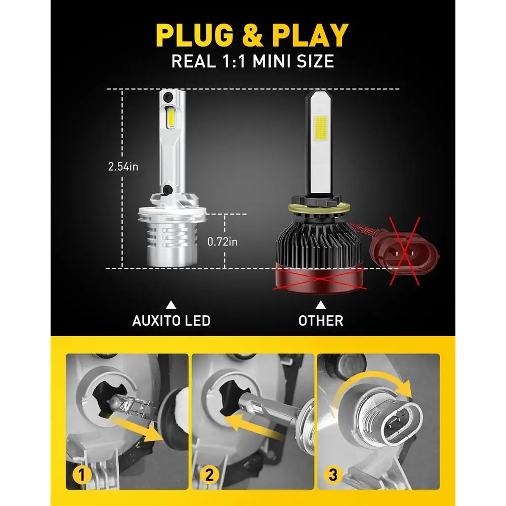 Lampadina fendinebbia Mini 880 super luminosa da 16.000LM, bianco 6500K, Plug & Play, nessun adattatore necessario, kit 893 LED 2 pezzi