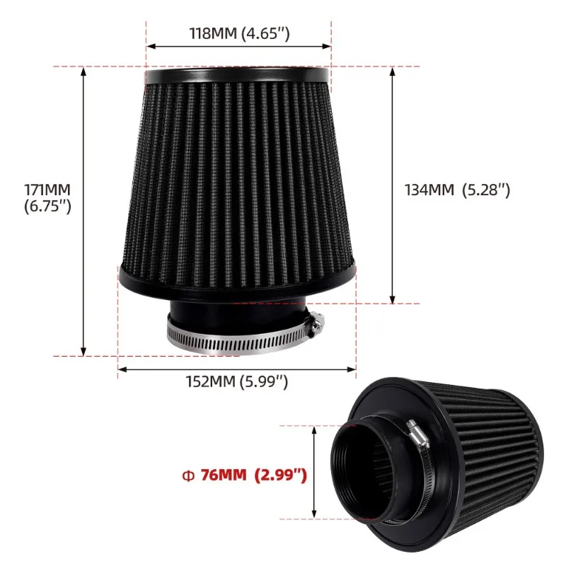 Hot-selling auto parts No standard air filter 76MM with filter mushroom type washable clip type universal model