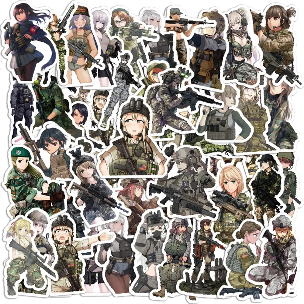 10/50PCS Camouflage Soldato Femminile Del Fumetto Adesivi Militare Anime Ragazza Graffiti Decalcomanie Adesivo per Skateboard Notebook Telefono