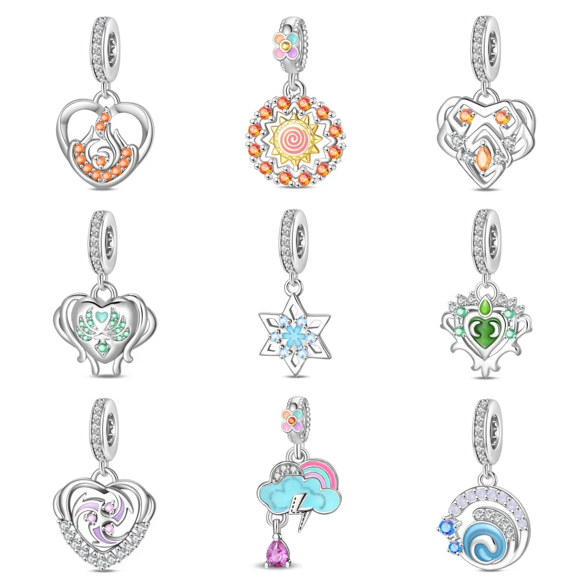 Attractive pendant bead heart-shaped sun rainbow water-fire energy DIY jewelry bracelet accessory copper-gilded silver