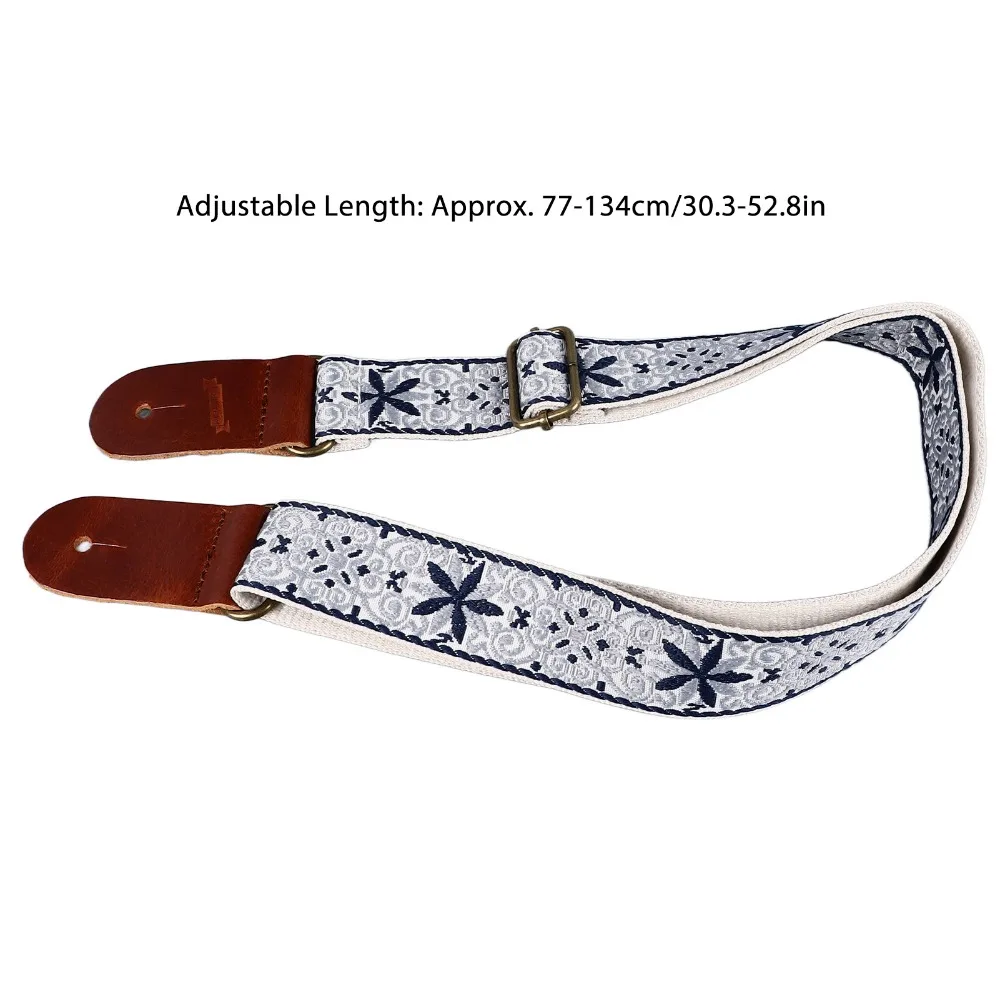 สายสะพายอูคูเลเล่ปักลาย ​ ปรับความยาวได้ ​ ​ ลายพิมพ์สไตล์ชาติพันธุ์ ​ ​ สายสะพายอูคูเลเล่ ​ ​ ไนลอนและหนัง