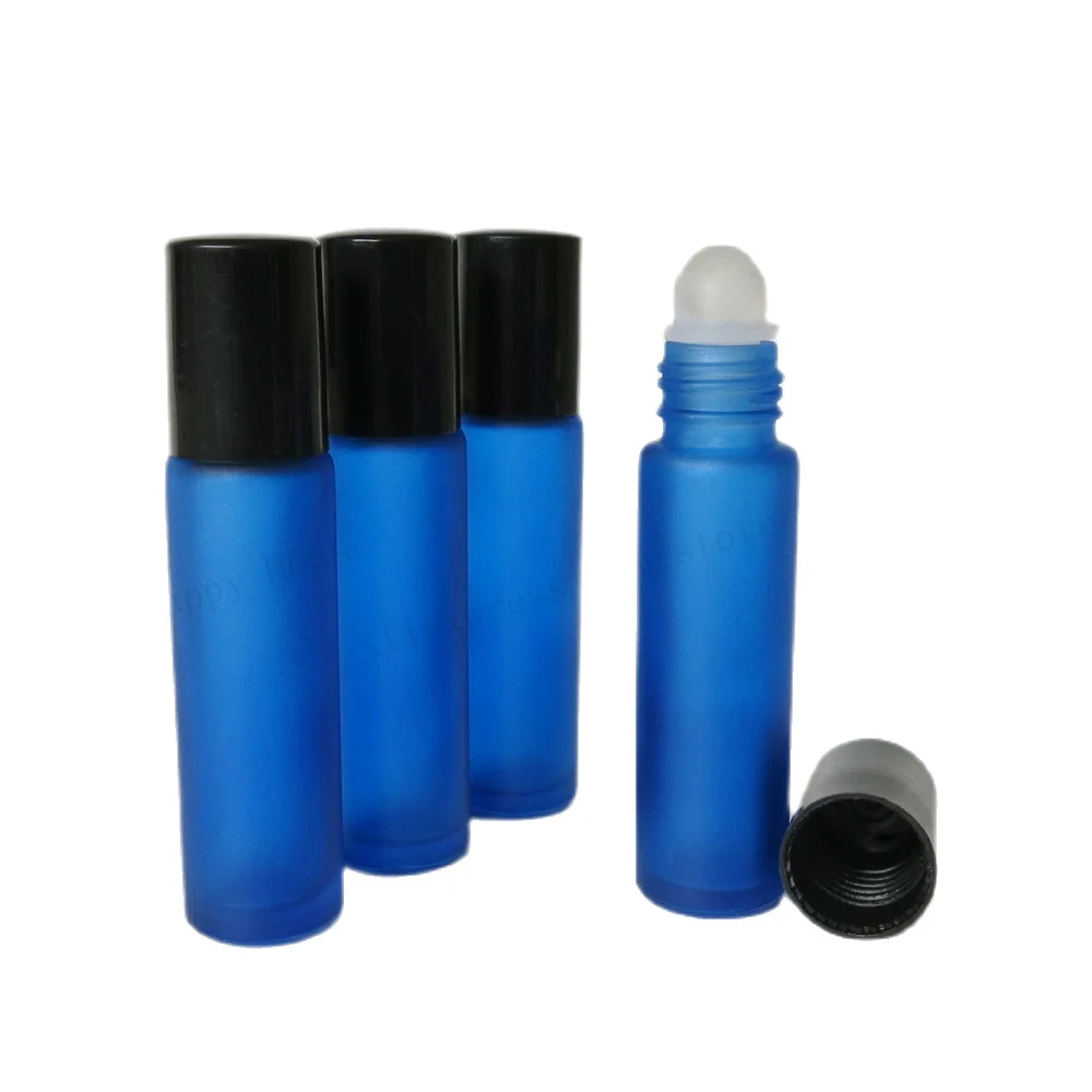 30 x 10ml Frost Blue Glass Roll On Bottle With Black Plastic lid 10cc Roll-on Glass Bottle Glass Container