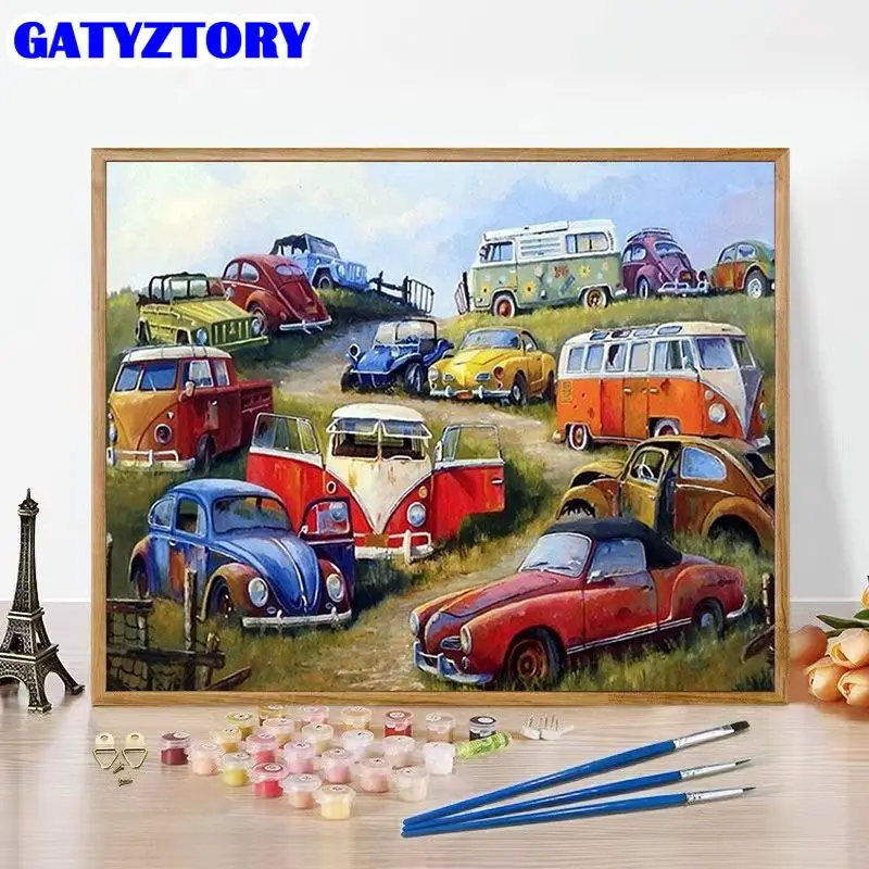 

GATYZTORY Frame Painting By Numbers Diy Gift For Adults Colorful Bus Paint By Number Unique Handmade Home Decors Artwork 60x75cm