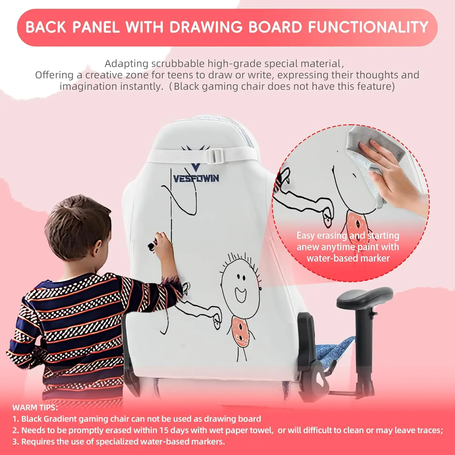 Pink Ergonomic Gaming Chair with Adjustable Armrests, Headrest, Swivel & Glow Casters – PU Leather Racing Chair for Teens & Adul