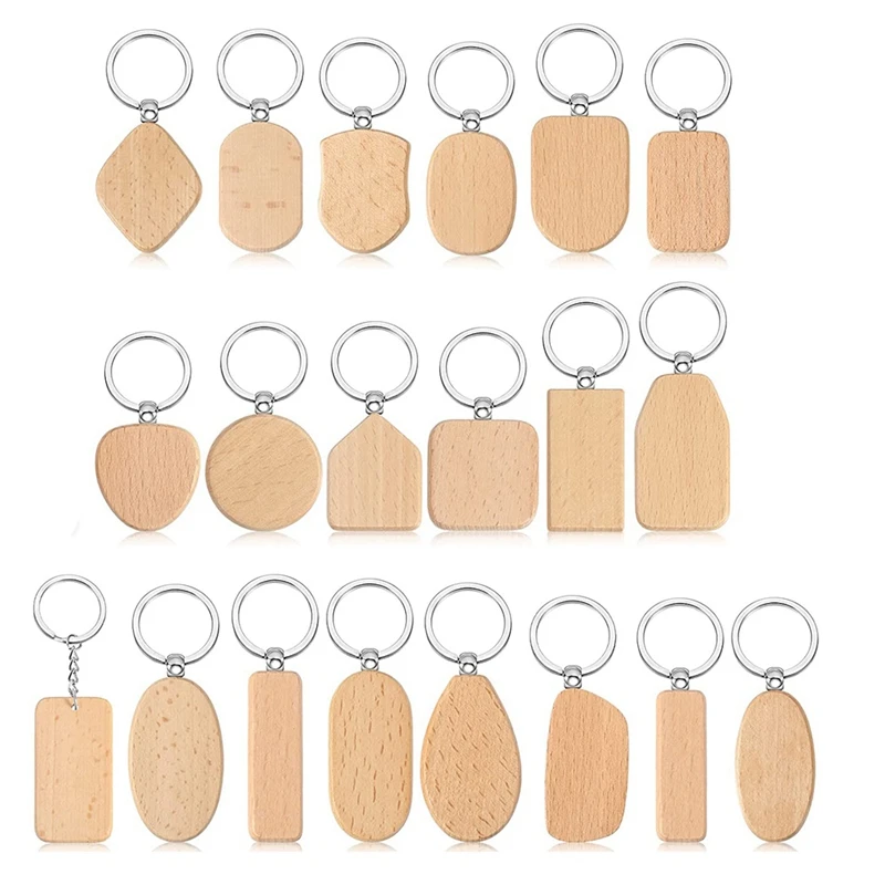 Tag chave de madeira inacabada com anel, Keychain madeira em branco, DIY Craft, 20pcs